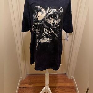 NWT The Mountain 3D Men T-Shirt XL Blue Tie Dye Winter Wolf Moon Graphic Tee